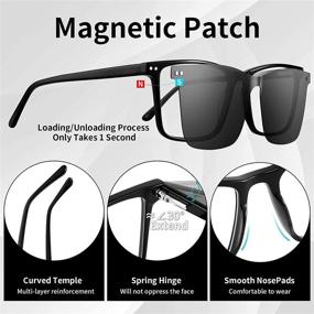 img 1 attached to 👓 Non Prescription Blue Light Blocking Glasses Magnetic Clip On Polarized Sunglasses for Men Women - Black Frames with UV Protection