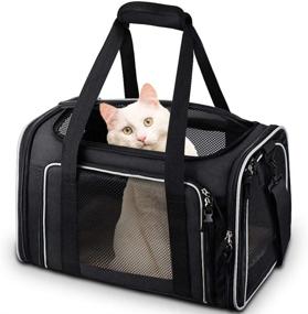 img 4 attached to 🐱 Комфортабельный кошачий переноска Comsmart: сумка для перевозки воздушным транспортом маленьких и средних питомцев, складная и легкая - черная.