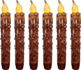 img 4 attached to 🕯️ CVHOMEDECO Real Wax Hand Dipped LED Timer Taper Candles - Rustic Primitive Flameless Lights Décor (6-3/4 Inch, Coffee, 6 PCS)