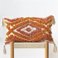 🌸 jojusis boho throw pillow covers with handmade tassels | decorative woven tufted orange lumbar pillowcase for couch bedroom | 12 x 20 inch логотип