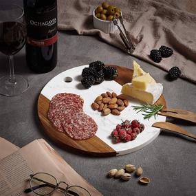 img 3 attached to 🧀 Exquisite Marble Cheese Board with Acacia Accent - Handcrafted Charcuterie Board - Perfect Housewarming Gift