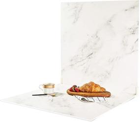 img 4 attached to Capture Stunning Flat Lay and Food Photography with BEIYANG 2 Marble Backdrop Boards and Brackets - 24x24in White and Marble Background
