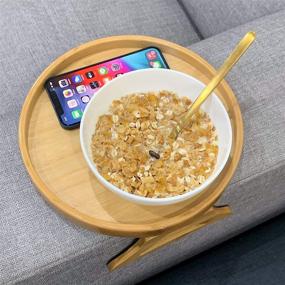 img 3 attached to 🪑 Round Bamboo Sofa Armrest Clip-On Tray by Xchouxer – Perfect for Remote, Drinks, and Phone – Enhance Your Sofa Experience!