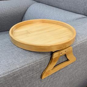 img 4 attached to 🪑 Round Bamboo Sofa Armrest Clip-On Tray by Xchouxer – Perfect for Remote, Drinks, and Phone – Enhance Your Sofa Experience!