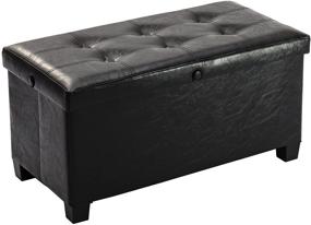 img 4 attached to 🛋️ UHSTORAGE Faux Leather Storage Ottoman Coffee Table with Tray and Leg, Resilient Sponge Padded Bench for Bedroom and Living Room, Foot Rest Ottoman - UHS16-BLK-US