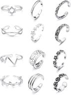 🌸 loyallook 12-16 pcs adjustable cz silver cuff tail knuckle toe rings set for women - open flower knot simple toe rings set for women gift - foot jewelry logo