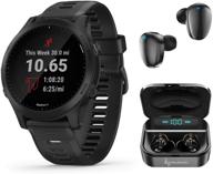 🏃 garmin forerunner 945 превосходные спортивные часы с gps для бега/триатлона - комплект, включающий черные часы и наушники с зарядным футляром. логотип