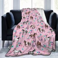 🌸 flannel plush throw blanket, horses flowers pink pattern, perfect for little girls' room décor - watercolor blankets for maximum relaxation, ultra cozy air conditioning blanket, size 50"x40 logo