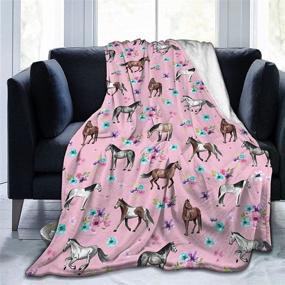 img 4 attached to 🌸 Flannel Plush Throw Blanket, Horses Flowers Pink Pattern, Perfect for Little Girls' Room Décor - Watercolor Blankets for Maximum Relaxation, Ultra Cozy Air Conditioning Blanket, Size 50"x40