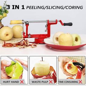 img 3 attached to HOTIME 3-in-1 Apple Peeler Slicer Corer, Stainless Steel Blades, Heavy Duty Handheld Peeler with Suction Base, Kitchen Tools for Apple Pie Salad, Red