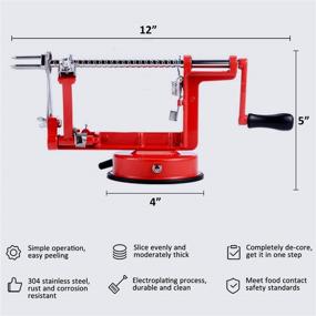 img 2 attached to HOTIME 3-in-1 Apple Peeler Slicer Corer, Stainless Steel Blades, Heavy Duty Handheld Peeler with Suction Base, Kitchen Tools for Apple Pie Salad, Red