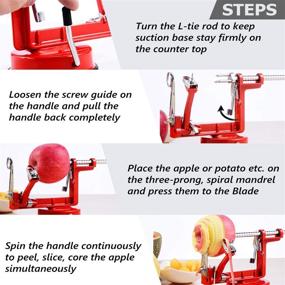 img 1 attached to HOTIME 3-in-1 Apple Peeler Slicer Corer, Stainless Steel Blades, Heavy Duty Handheld Peeler with Suction Base, Kitchen Tools for Apple Pie Salad, Red