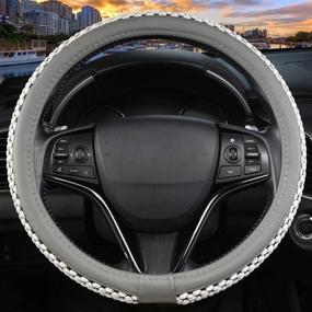 img 3 attached to 🚙 Universal Fit Grey West Llama Microfiber Leather Car Steering Wheel Cover with Ice Silk, Anti-Slip and Breathable, 14.5 - 15 inch