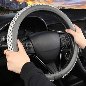 img 4 attached to 🚙 Universal Fit Grey West Llama Microfiber Leather Car Steering Wheel Cover with Ice Silk, Anti-Slip and Breathable, 14.5 - 15 inch