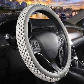 img 2 attached to 🚙 Universal Fit Grey West Llama Microfiber Leather Car Steering Wheel Cover with Ice Silk, Anti-Slip and Breathable, 14.5 - 15 inch