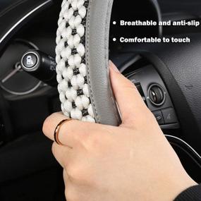 img 1 attached to 🚙 Universal Fit Grey West Llama Microfiber Leather Car Steering Wheel Cover with Ice Silk, Anti-Slip and Breathable, 14.5 - 15 inch
