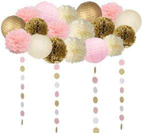 img 1 attached to Whimsical Pink and Gold Party Decor: 19-Piece Tissue Paper Flowers, Pom Poms, Lanterns, and Garland!