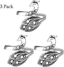 img 4 attached to Enhance Crocheting Speed with Adjustable Knitting Loop - 3 Pcs Hand-Made Silver-Plated Copper Rings, Advanced Peacock Ring, Yarn Guide Finger Holder Thimble