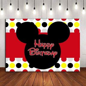 img 2 attached to Kids Happy Birthday Party Supplies: Cartoon Black Mouse Red Photography Backdrop, Vinyl 🎉 Colorful Dots Photo Background, Baby Show Photo Booth Studio Props, 5x3ft Banner Cake Table Decoration