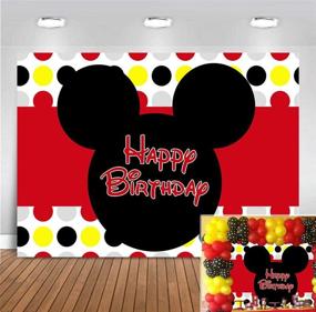 img 4 attached to Kids Happy Birthday Party Supplies: Cartoon Black Mouse Red Photography Backdrop, Vinyl 🎉 Colorful Dots Photo Background, Baby Show Photo Booth Studio Props, 5x3ft Banner Cake Table Decoration