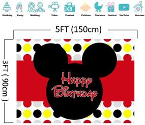 img 1 attached to Kids Happy Birthday Party Supplies: Cartoon Black Mouse Red Photography Backdrop, Vinyl 🎉 Colorful Dots Photo Background, Baby Show Photo Booth Studio Props, 5x3ft Banner Cake Table Decoration