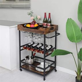 img 3 attached to 🍷 X-cosrack Bar Cart: Mobile Kitchen Serving Cart with Wine Rack, Storage, Glass Holder, Removable Wood Tray, Industrial Design, on Wheels with Handle - Rustic Brown