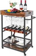 🍷 x-cosrack bar cart: мобильный кухонный сервировочный столик с винным стеллажом, хранением, держателем для бокалов, съемной деревянной подносом, индустриальным дизайном, на колесиках с ручкой - рустик браун. логотип