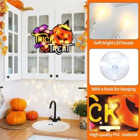 img 2 attached to Alladinbox 17'' Prelit Halloween Decorations Window Silhouette - Spooky Trick or Treat Pumpkin and Bat Display - Versatile Hanging/Tabletop Lights - Festive Holiday Ornament (Battery not Included)