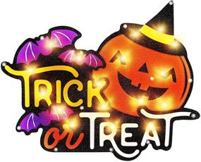 img 4 attached to Alladinbox 17'' Prelit Halloween Decorations Window Silhouette - Spooky Trick or Treat Pumpkin and Bat Display - Versatile Hanging/Tabletop Lights - Festive Holiday Ornament (Battery not Included)