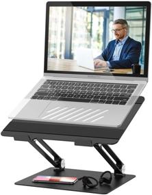 img 4 attached to 💻 Portable Laptop Stand: FYSMY Adjustable Aluminum Ergonomic Holder with Heat-Vent for MacBook, Dell, HP & More 10-17" Laptops - Black