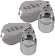 pack of 2 zhsx 40x illuminated jewelers loupe magnifier - full metal foldable jewelry loop magnifying glass with led light for currency detection and jewel identification - type lupe logo