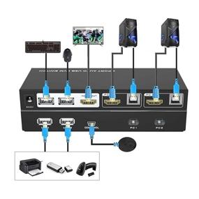 img 1 attached to 🔌 MT-VIKI 2-Port HDMI KVM Switch with 2 USB Cables, 2 HDMI Cables, Wire-Extended Selector for 4K 30Hz + 2 USB 2.0 Hubs - Supports U Disk, Printer, Hotkey