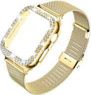 ๐คฉ dabaoza stainless steel mesh loop apple watch band 40mm 44mm with bling case - women girls metal replacement wristband for iwatch se series 6 5 4 logo