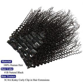 img 3 attached to Add Volume and Length to Your Natural Black Hair with 16 Inch Kinky Curly Clip in Hair Extensions for Black Women - 9Pcs/140g 3C 4A Short Afro Curly Human Hair Extensions