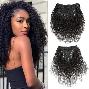 img 4 attached to Add Volume and Length to Your Natural Black Hair with 16 Inch Kinky Curly Clip in Hair Extensions for Black Women - 9Pcs/140g 3C 4A Short Afro Curly Human Hair Extensions