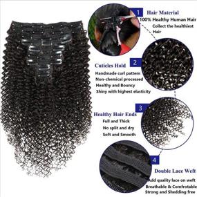 img 2 attached to Add Volume and Length to Your Natural Black Hair with 16 Inch Kinky Curly Clip in Hair Extensions for Black Women - 9Pcs/140g 3C 4A Short Afro Curly Human Hair Extensions