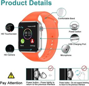 img 3 attached to 🌟 Sazooy Smart Watch: Сенсорный экран Bluetooth фитнес-трекер для Android/iPhone/Samsung, совместим с Sim/SD, звонки и сообщения, камера, оранжевый