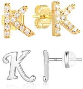 img 2 attached to 💎 Sterling Zirconia Earrings: Personalized Girls' Jewelry with Alphabet Charms