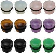 🔘 set of 6 mixed stone single flare ear plugs gauges tunnels expander with silicone o-ring logo