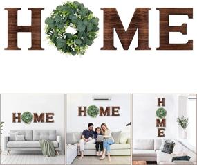 img 4 attached to 🏡 AerWo Rustic Home Sign with Artificial Eucalyptus Wreath: Wood Letters for Wall Decor, Farmhouse Style Living Room Accessories, Perfect Housewarming Gift in Brown