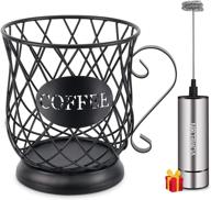 ☕ durable coffee pod holder: k cup storage organizer for 32 k cups with milk frother handheld логотип