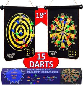 img 4 attached to 🎯 NOMNOM TOYS Magnetic Dart Board for Kids - Double Sided Game Set for Safe Indoor/Outdoor Fun! Best Toy Gifts for Kids 5-14 Years