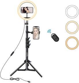 img 4 attached to 📸 Arvnka 8-inch Selfie Ring Light Kit - Extendable Tripod Stand, 2 Phone Holders, Bluetooth Remote - Dimmable LED Camera Ringlight with 3 Light Modes and 10 Brightness Levels for Photography and TikTok