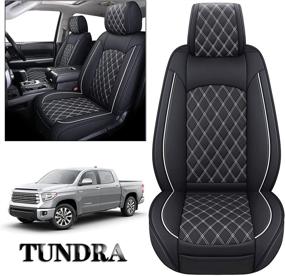 img 4 attached to YIERTAI 2008-2022 Toyota Tundra Seat Covers Waterproof Faux Leather Front Seats Only Fit For Crew Double Extended Cab Regular Cab Pickup Truck(2 PCS Front Only/Black-White)