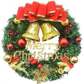 img 4 attached to 12-Inch Traditional Christmas Advent Wreath with Shatterproof Ball Ornaments and Ribbon for Festive Party Decor, Artificial Pine Wreath for Front Door (Red)