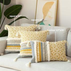 img 1 attached to 🌼 Yellow Boho Tufted Throw Pillow Covers for Couch Sofa Bed - Modern Moroccan Style with Tassels, Accent Decor Pillow for Bedroom Living Room - 18x18 Inches