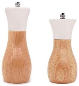 img 2 attached to 🧂 Oilcan Shaped Salt Grinder Set by Tessie & Jessie: White Wooden Pepper Grinder, 5” and 6” Salt Mills for Blue or White