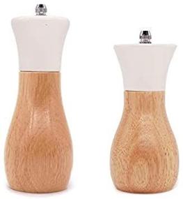 img 4 attached to 🧂 Oilcan Shaped Salt Grinder Set by Tessie & Jessie: White Wooden Pepper Grinder, 5” and 6” Salt Mills for Blue or White