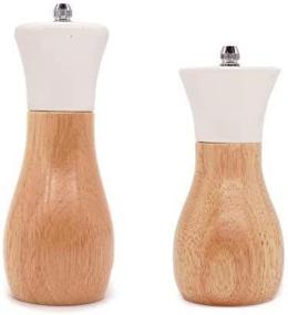 img 1 attached to 🧂 Oilcan Shaped Salt Grinder Set by Tessie & Jessie: White Wooden Pepper Grinder, 5” and 6” Salt Mills for Blue or White