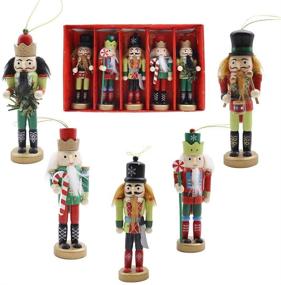 img 4 attached to 🎄 AMOR PRESENT Christmas Nutcracker Ornaments Set: 5PCS Wooden Soldier Hanging Decorations for Christmas Tree - Perfect Puppet Toy Gifts